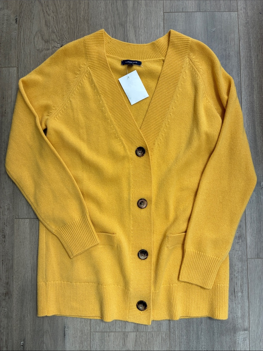 Lands End Yellow Button-Front Cardigan Sweater